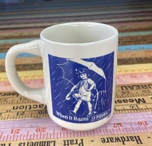 Vintage Morton Salt Coffee Cup Mug 1921 Logo When It Rains It Pours